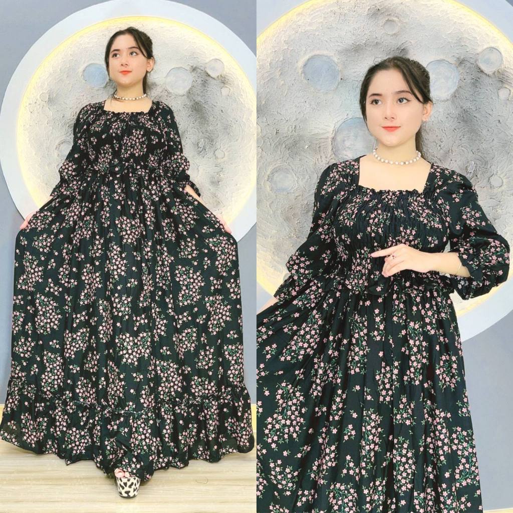 Jual Long dress kriwil Daster Dress Sultan tok lebar smoke Shopee