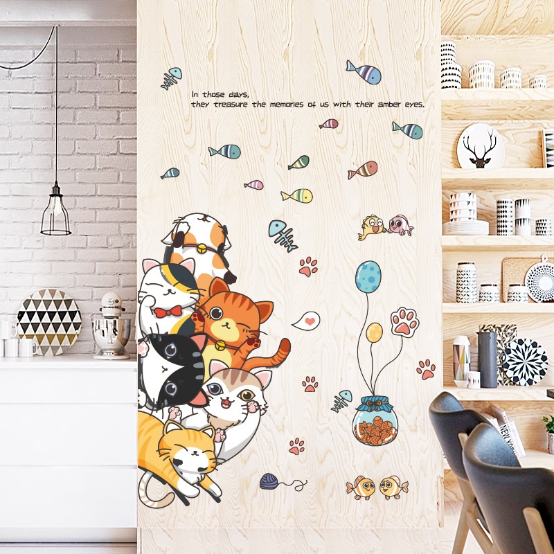 Jual Reliza Wall Sticker Cat Cute Door Kartun Hewan Kucing Baby ...