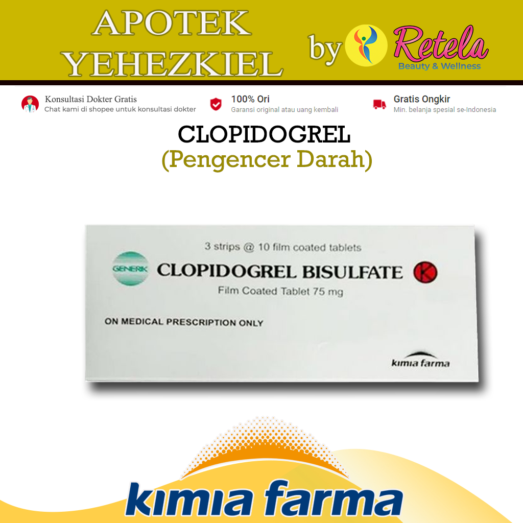 Jual Clopidogrel Bisulfate 75mg 1 Strip 10 Tablet Kimia Farma