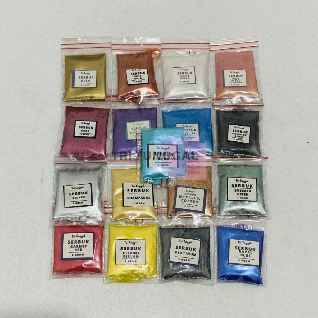 Jual SET SERBUK METALLIC 17 WARNA Kemasan 3gr Tekstur Halus Cosmetic