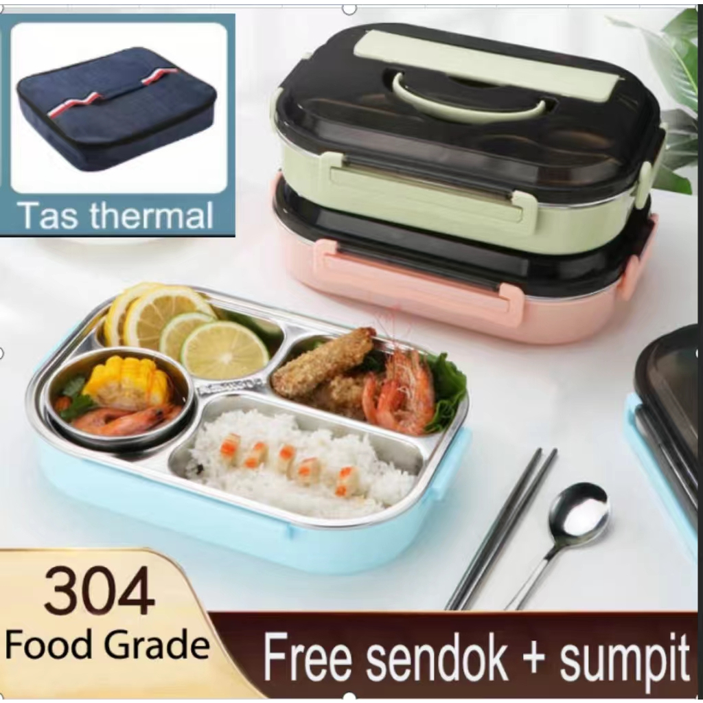 Jual Kotak Makan 5 Sekat Stainless / Lunch Box Stainless Tahan Panas