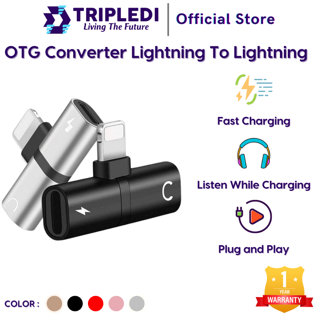 Jual TRIPLEDI Splitter Lightning 2in1 Aux Audio Adapter Port Charger ...