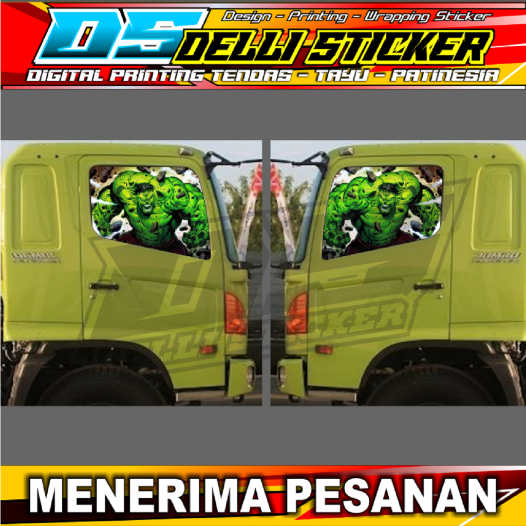 Jual Stiker Variasi Kaca Samping Truk Hino 500 - Gambar Hulk Kanan Kiri