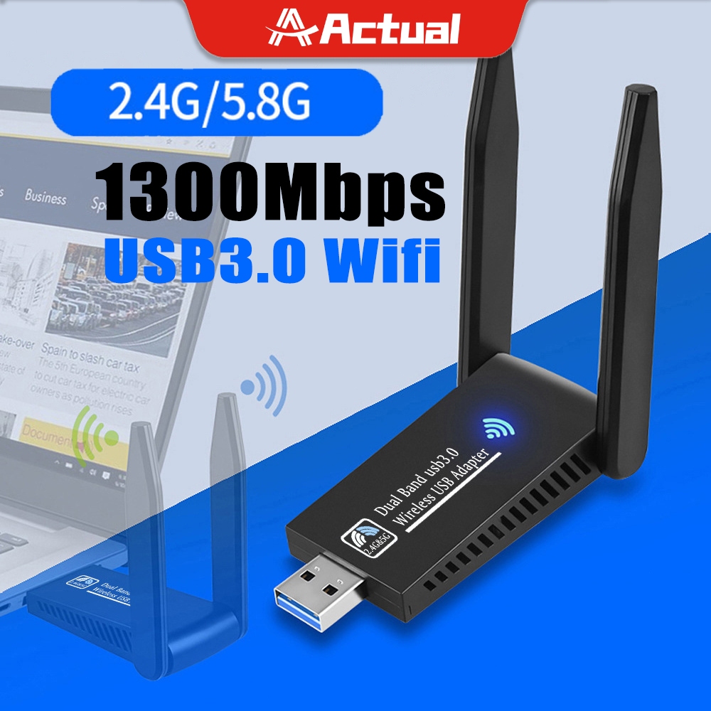 Jual USB Wifi Adapter Actual【COD】USB Dongle Wifi Wireless Adapter Receiver 1300 Mbps Komputer PC
