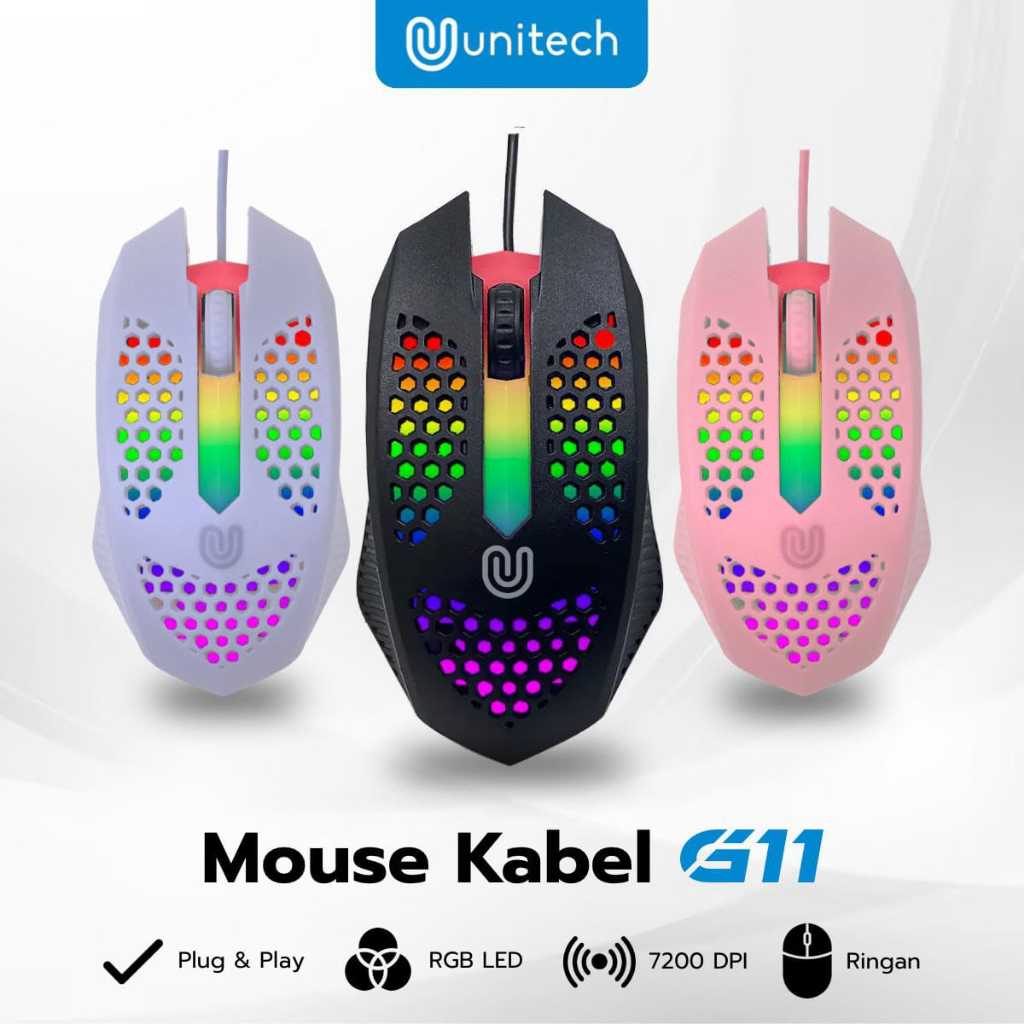 Jual Mouse Gaming Unitech Kabel Unitech G11 Honeycomb 7 LED RGB 7200 ...