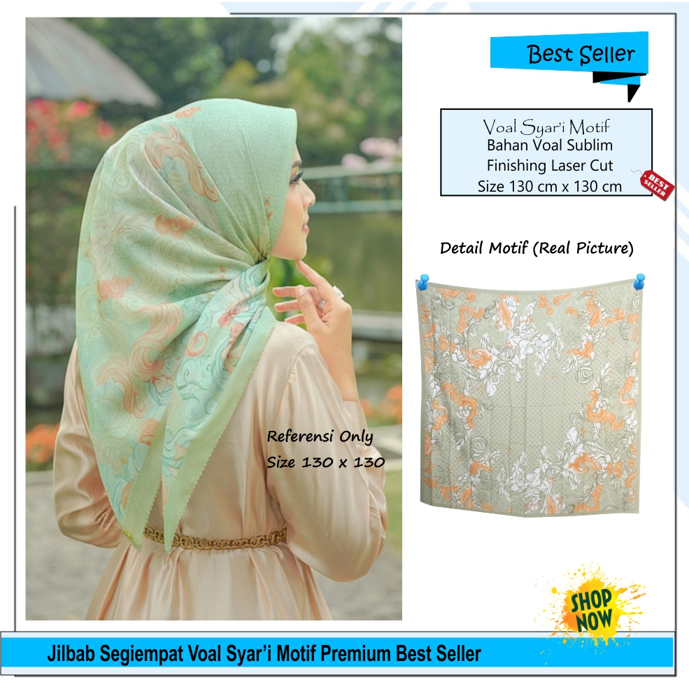 Jual Jilbab Motif 35 Jumbo 130x130 Segi Empat Big Size Syari Voal Motif Premium Laser Cut 3020