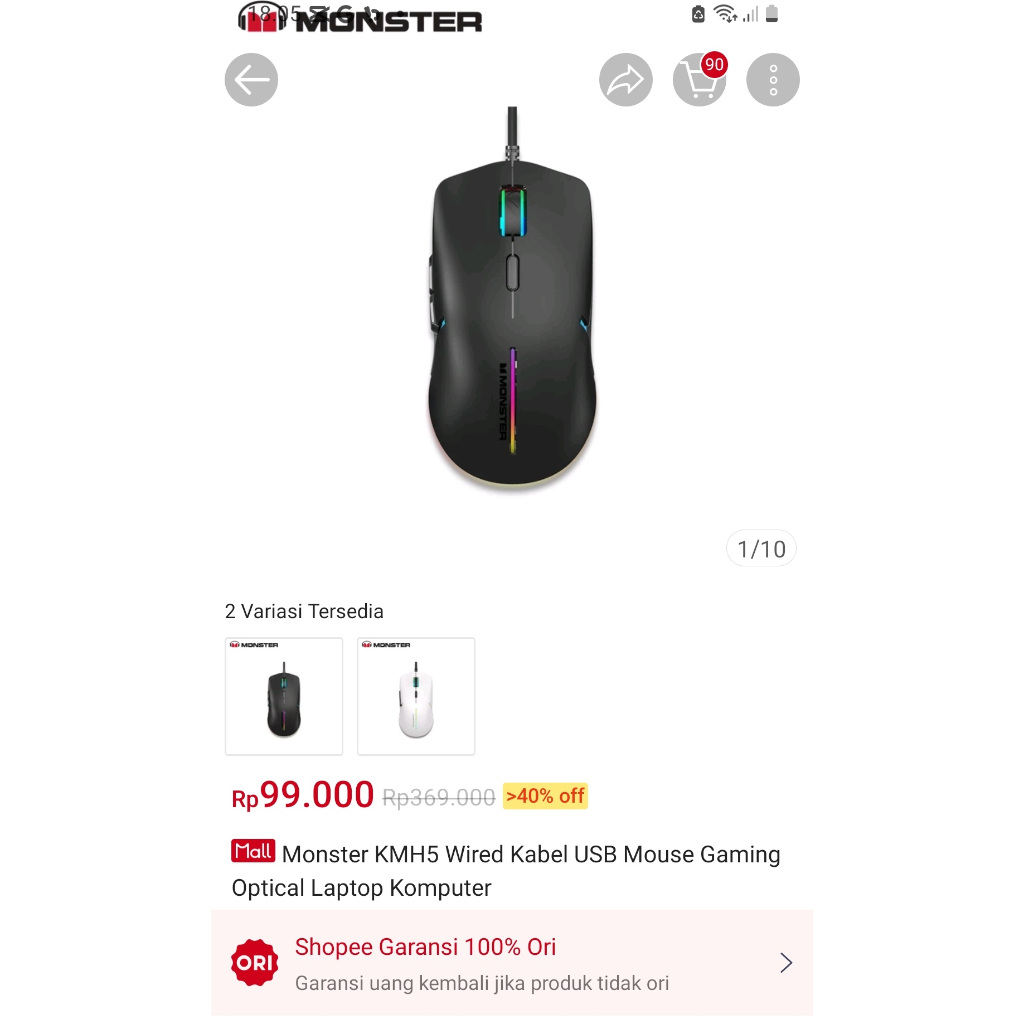 Jual Mouse gaming monster KMH5 RGB Wired (NEW) | Shopee Indonesia