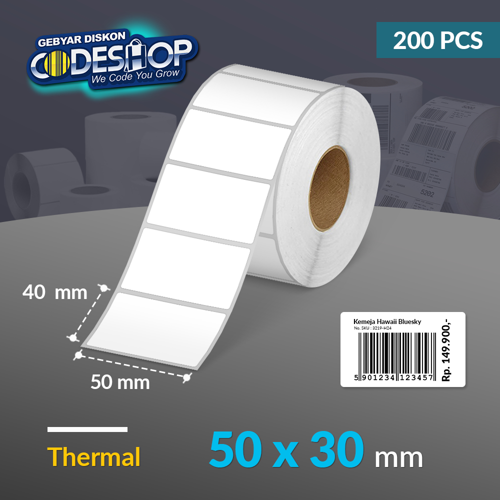 Jual Codeshop Label Thermal 50 x 30 mm 1 Line Stiker Printer Barcode ...