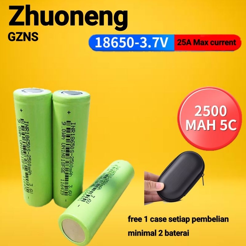Jual Baterai 18650 Real Capacity 2500 mah 5C 25 Ampere High Drain ...
