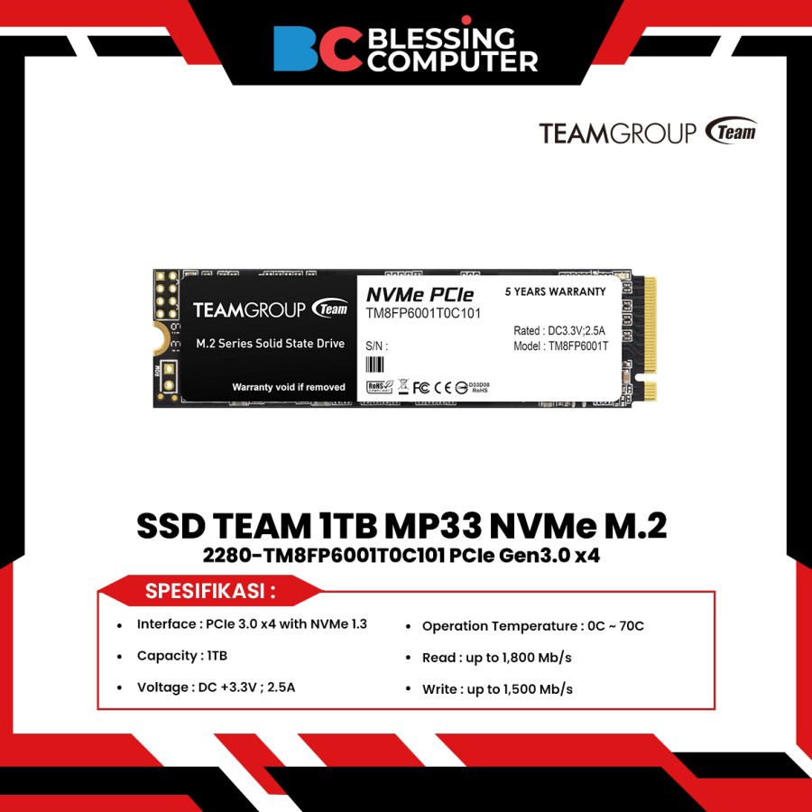Jual SSD TEAM 1TB MP33 NVMe M.2 2280-TM8FP6001T0C101 PCIe Gen3.0 x4 ...