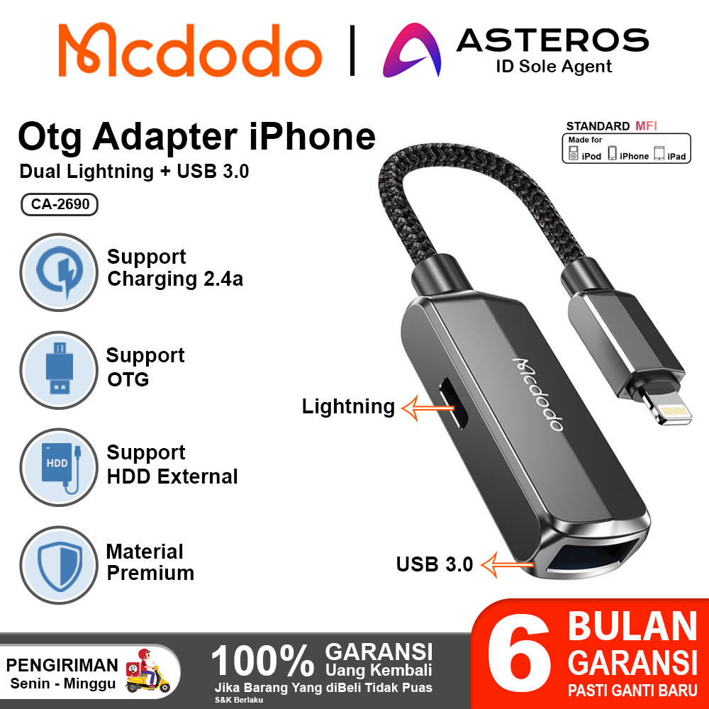 Jual Mcdodo Adapter Otg For Iphone Usb To Lightning Kabel Converter Ca Shopee Indonesia