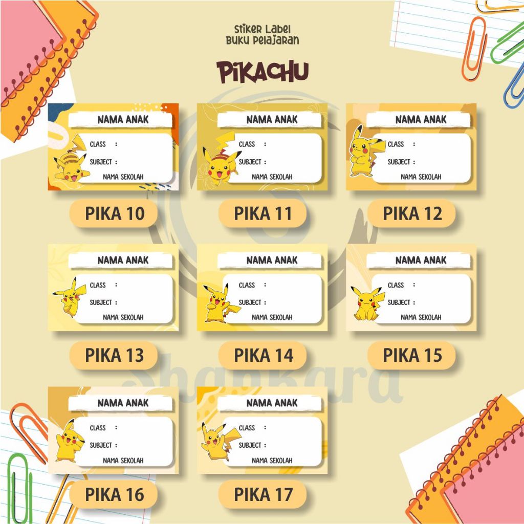 Jual ( 30pcs ) Stiker Label Buku Pelajaran TEMA PIKACHU / Stiker Mapel ...