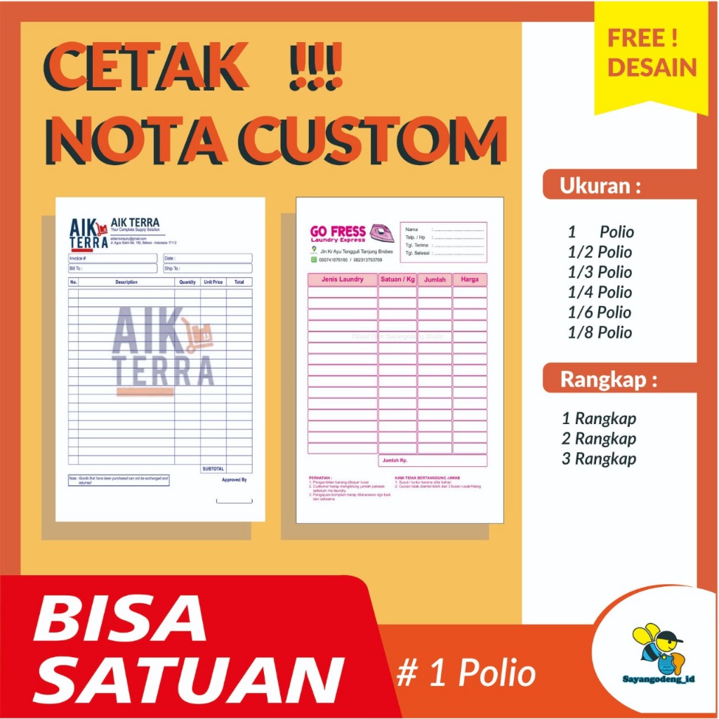 Jual Bisa Satuan Cetak Nota Bon Faktur Surat Jalan Kwitansi Custom 3ply