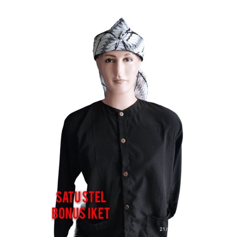 Jual gratis iket-stelan baju pangsi dewasa HITAM polos /Baju adat