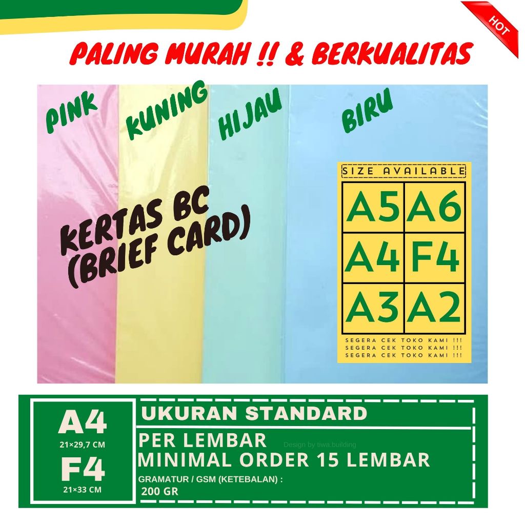 Jual KERTAS BC/KERTAS BRIEF CARD/KERTAS MANILA/KERTAS TIK/KERTAS ...