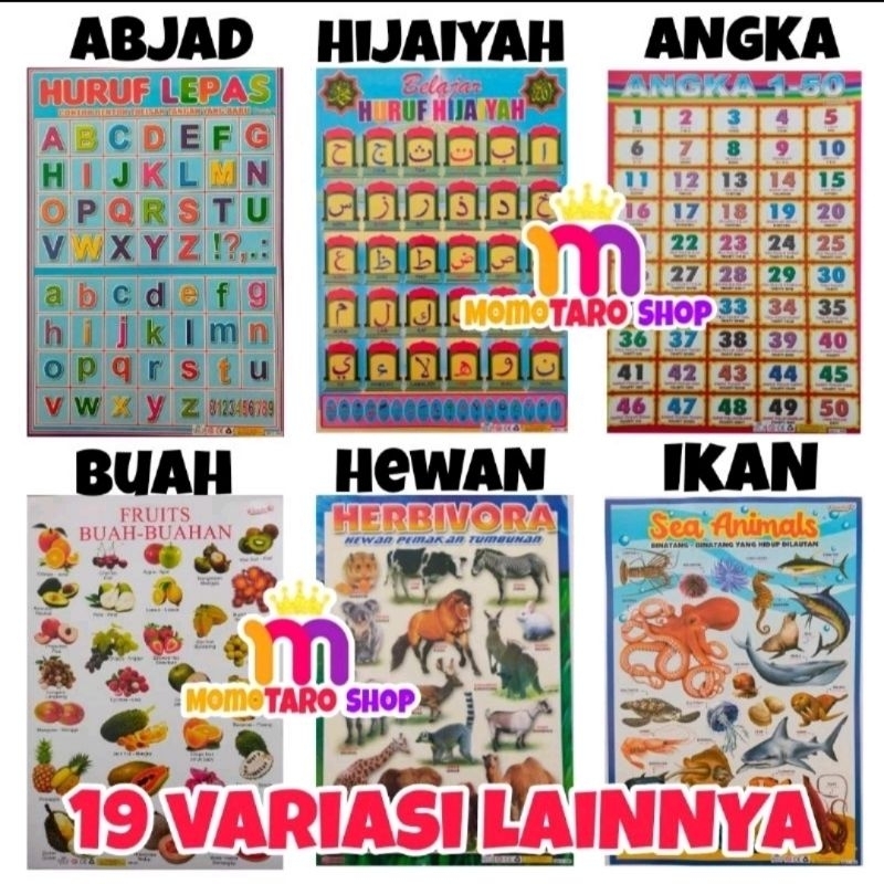Jual Paket 5 Lembar Poster Dinding Edukasi Anak Belajar Mengenal Abjad ...