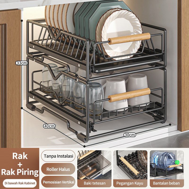 Jual Rak Piring Pengering Piring Lemari Dapur Tarik Keluar Rak Piring ...