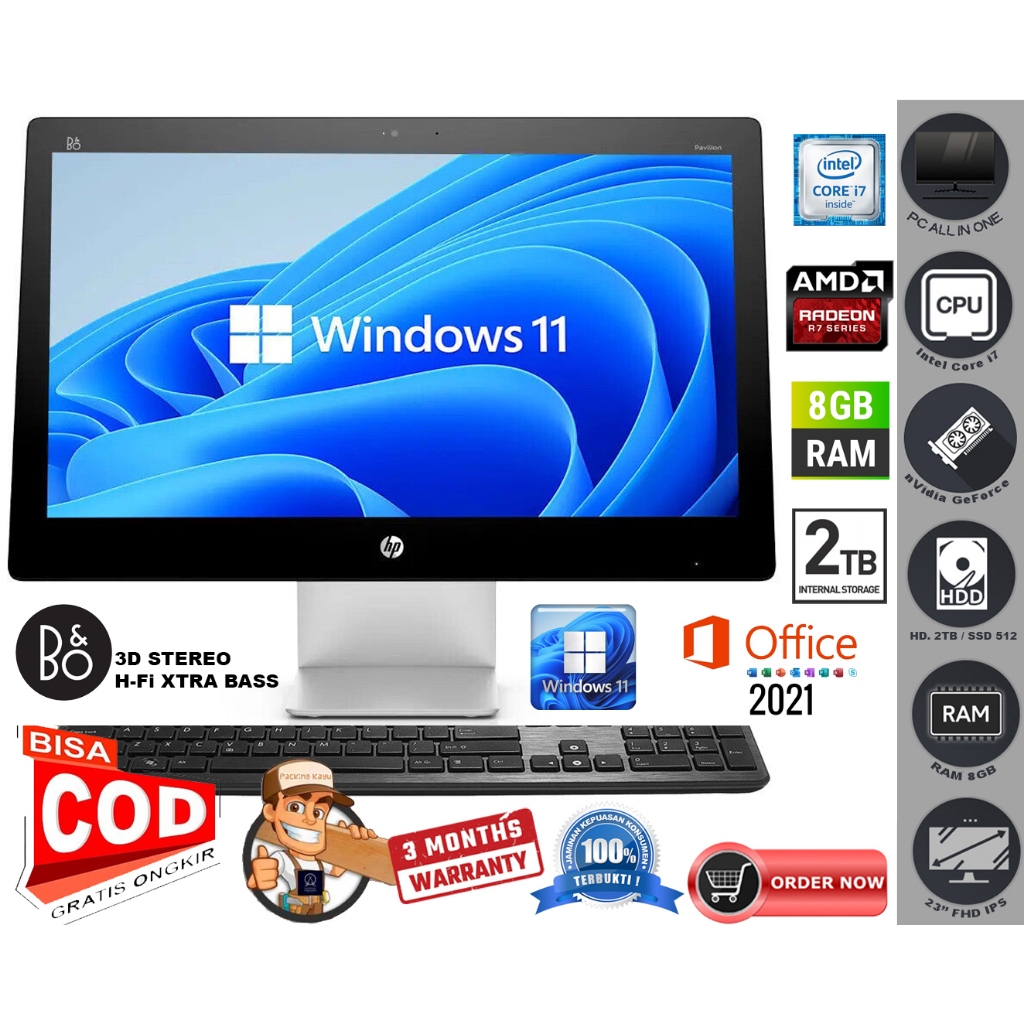 Jual PC All In One HP Pavilion 23 Core i76700 Radeon 8GB/2TB 23