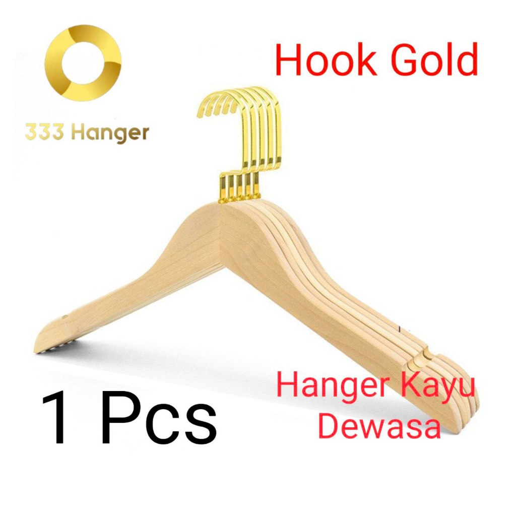 Jual hanger kayu dewasa Hook Gold Gepeng Import (1 Pcs) Shopee Indonesia