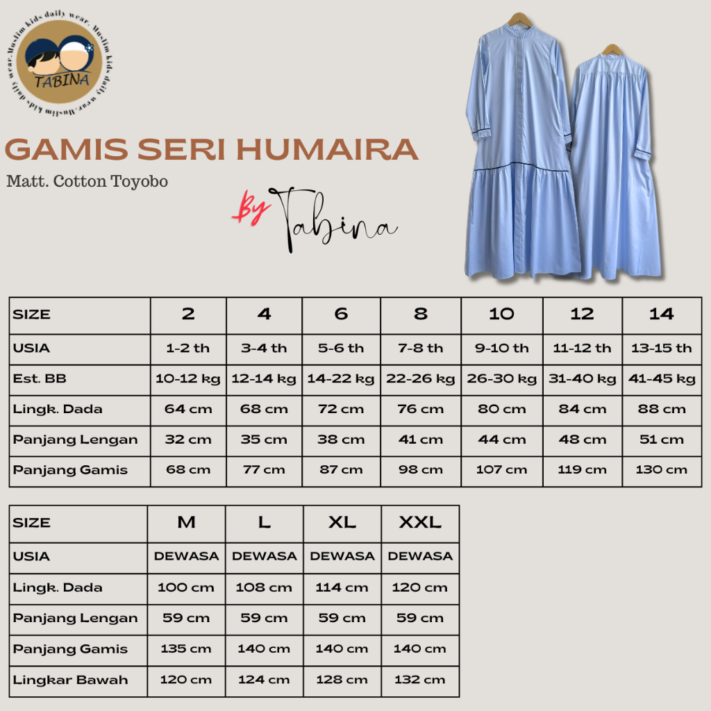 Jual Gamis Anak dan Remaja Bisa Couple Dewasa seri Humaira usia 2 ...