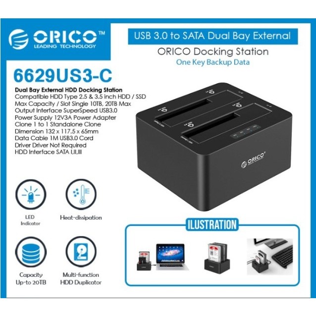 VulTech Docking Station USB 3.0 Per 2 HDD SATA 2,5/3,5 Pollici – Fino A 8TB Con Funzione Clone E OTB