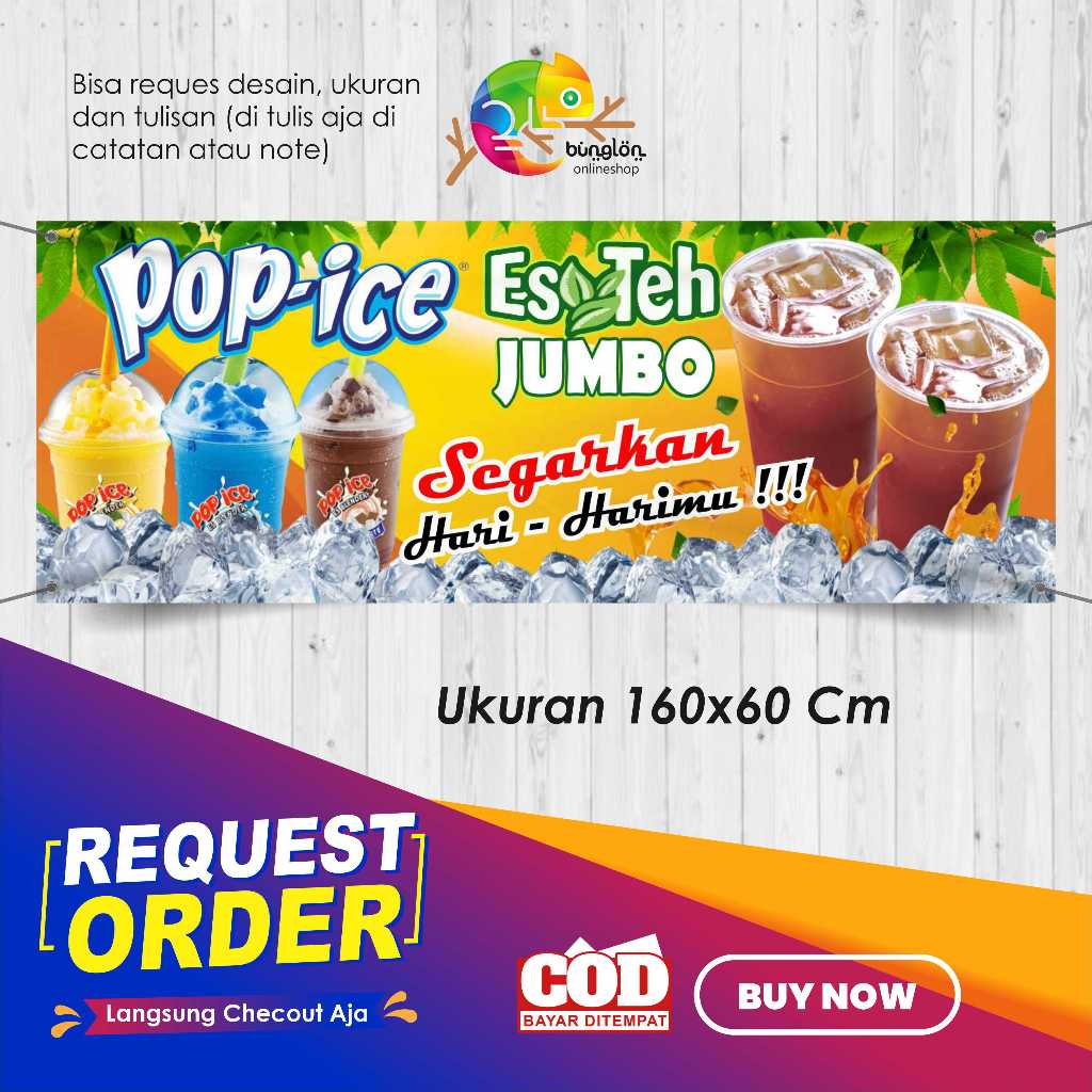 Jual Spanduk 160x60 Banner Pop Ice Dan Es Teh Jumbo Custom 