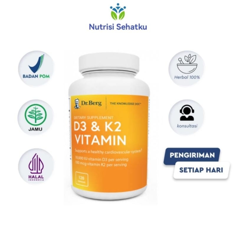 Jual Dr Berg D3 & K2 Vitamin D3 10000 IU K2 100 mcg MK7, 120 Capsules