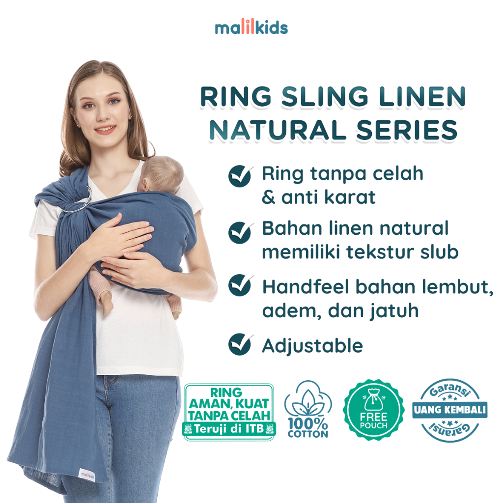 Jual Malilkids Gendongan Bayi Ring Sling Linen Natural Series