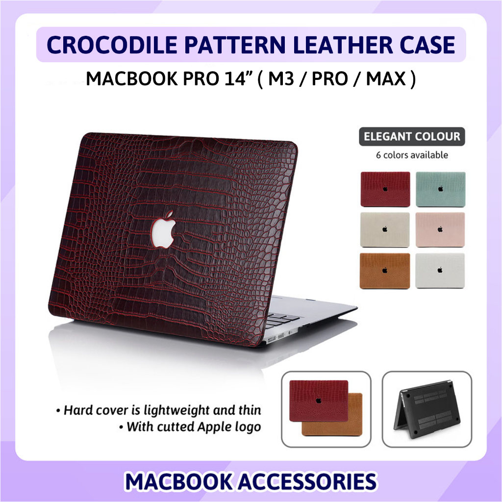 MacBook Pro 14 inch M3 Pro Max Hard Shell Case Leather Crocodile Motif  Pattern Kulit Buaya Premium Feel