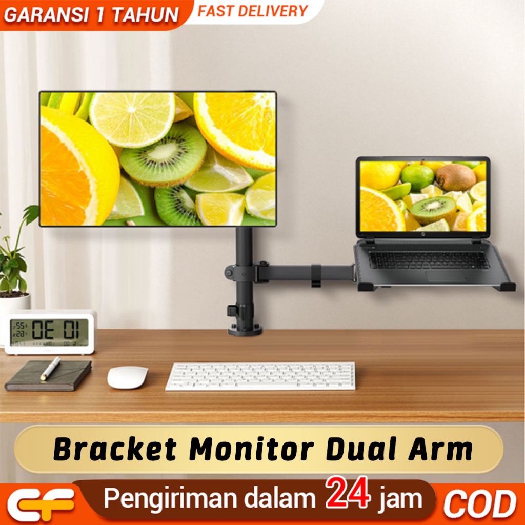 Jual Bracket Monitor & Stand Laptop Dual Arm ALL FOR WORK,Mount Desk