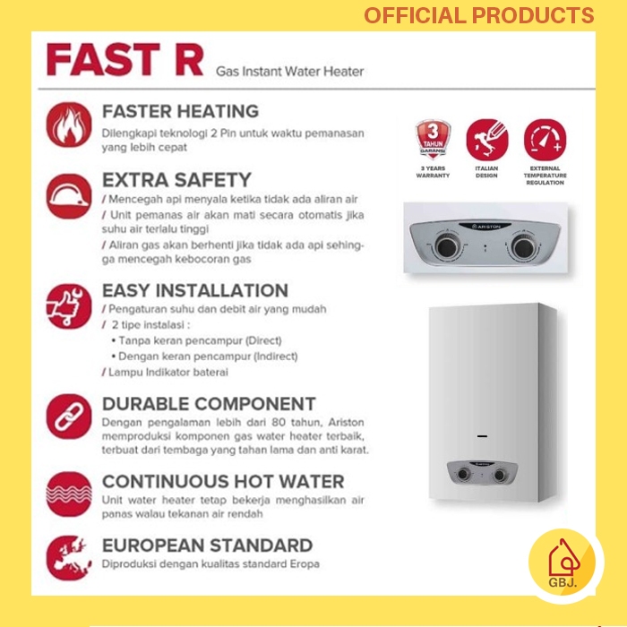 Jual WATER HEATER ARISTON GAS FAST R / WATER HEATER GAS / PEMANAS AIR ...