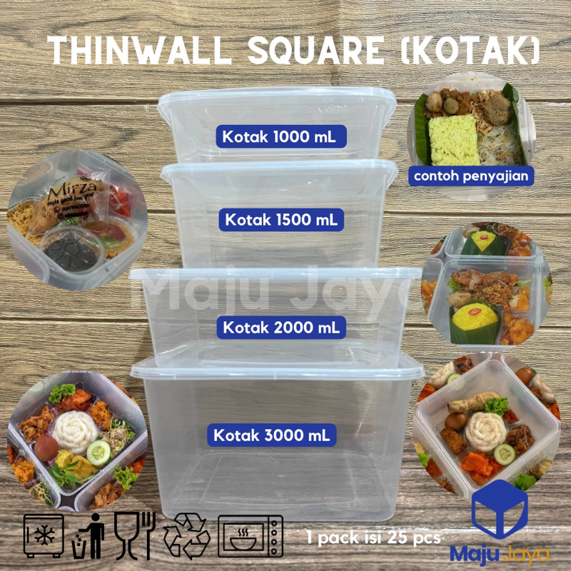 Jual [1 Pack Isi 25 Pcs] Thinwall Kotak 1000 1500 2000 3000 Ml