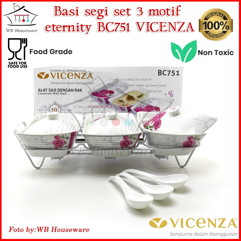 Jual VICENZA Wadah Saji Set Isi 3 + Rak Motif Lily / Pemanas Makanan ...