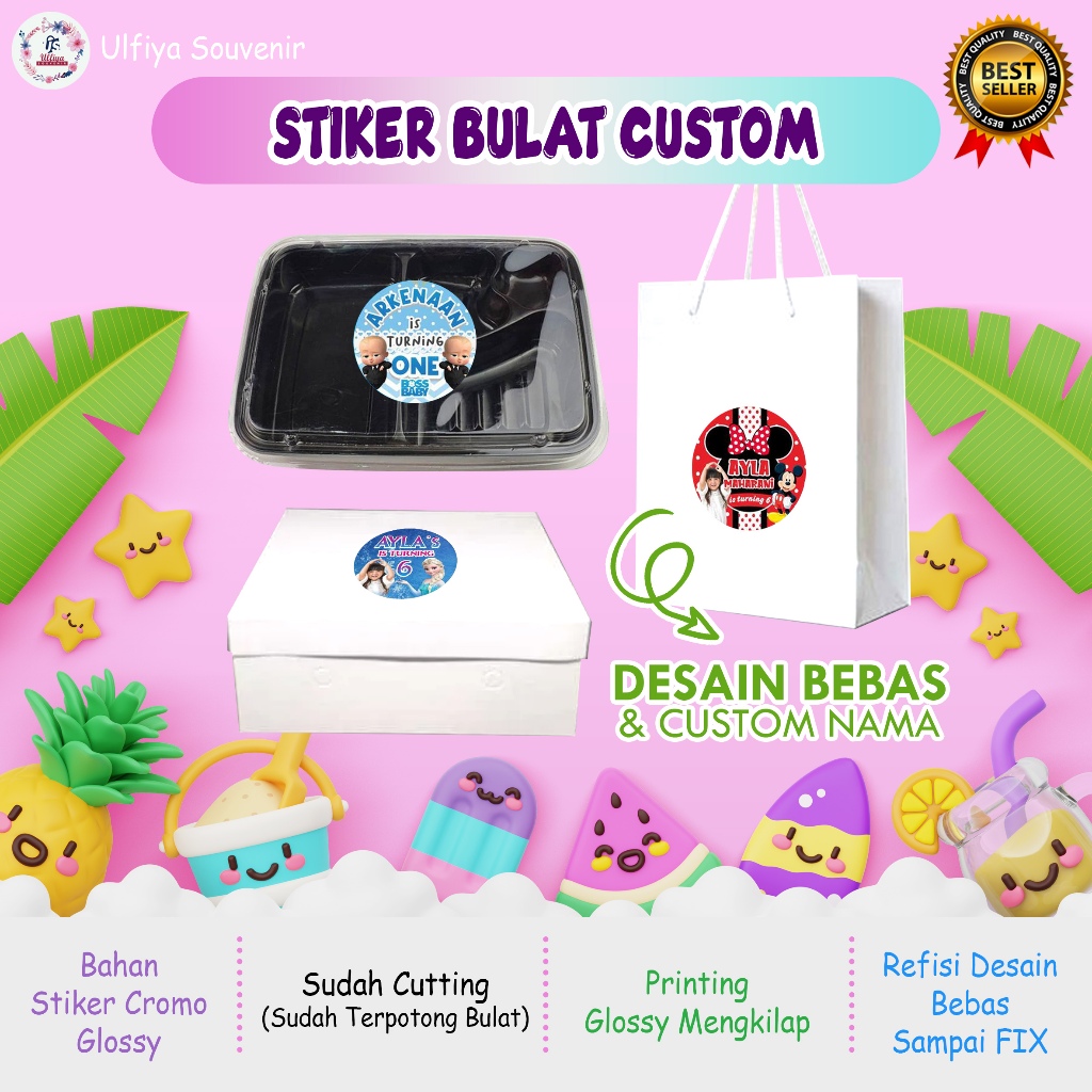 Jual Stiker Label Bulat Custom Ultah / Stiker Nasi Kotak / Stiker ...