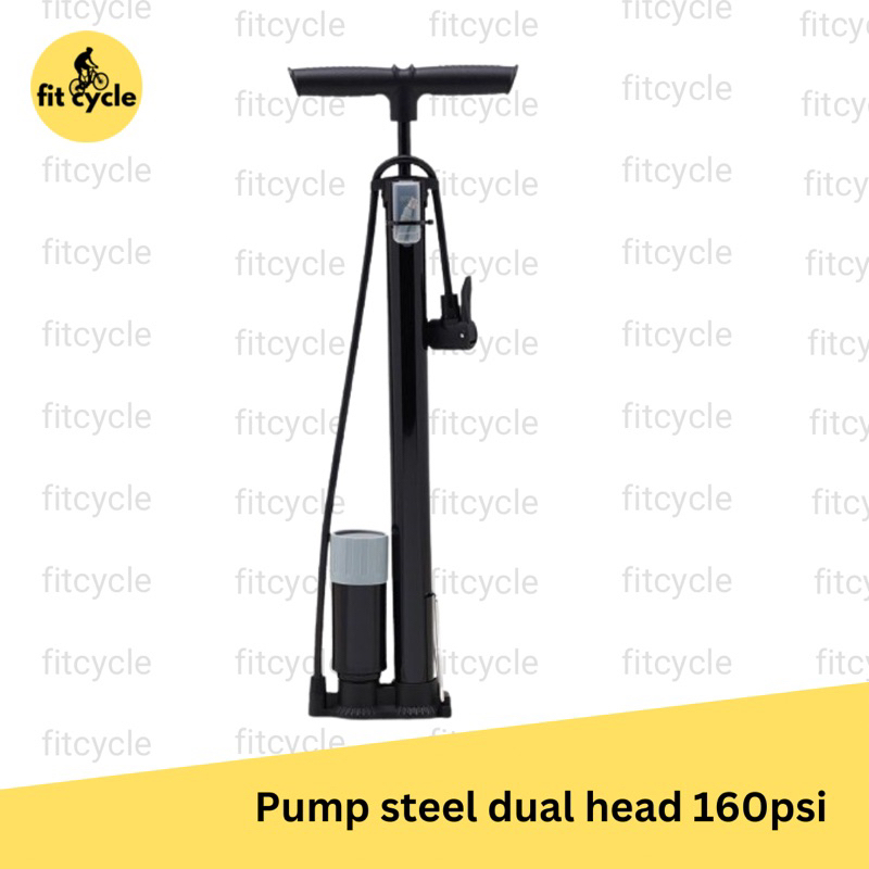 Jual Pompa Lantai Ban Sepeda Floor Pump Steel Dual Head Psi