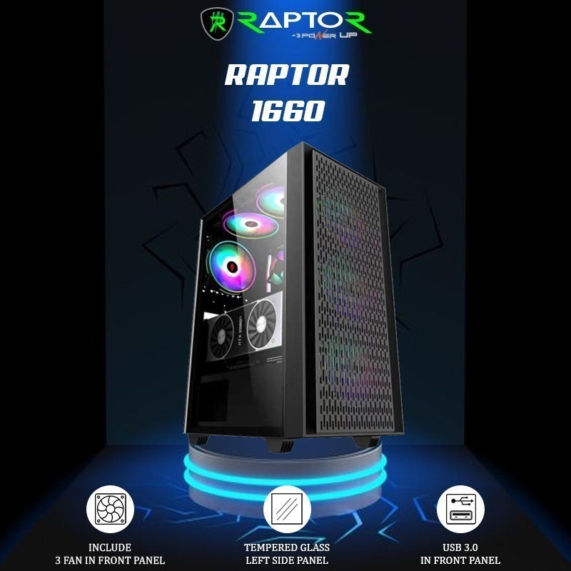 Jual Casing Gaming PC Raptor 1660 + 3 fan rgb | Shopee Indonesia