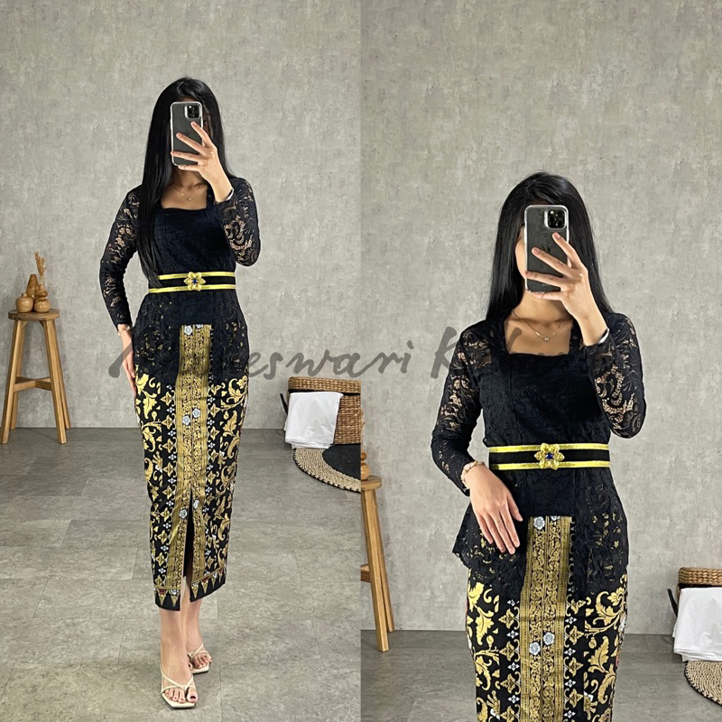 Jual Kebaya Bali Set Brukat Panjang Hitam | Shopee Indonesia