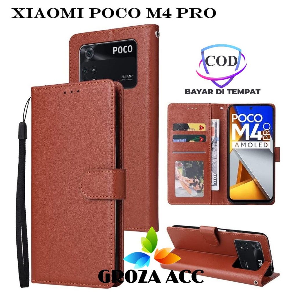 Cover Portafoglio In Pelle PU Per Xiaomi Poco M4 Pro 4G - Flip Con Slot Carte, Chiusura Magnetica E Funzione Stand - Marrone