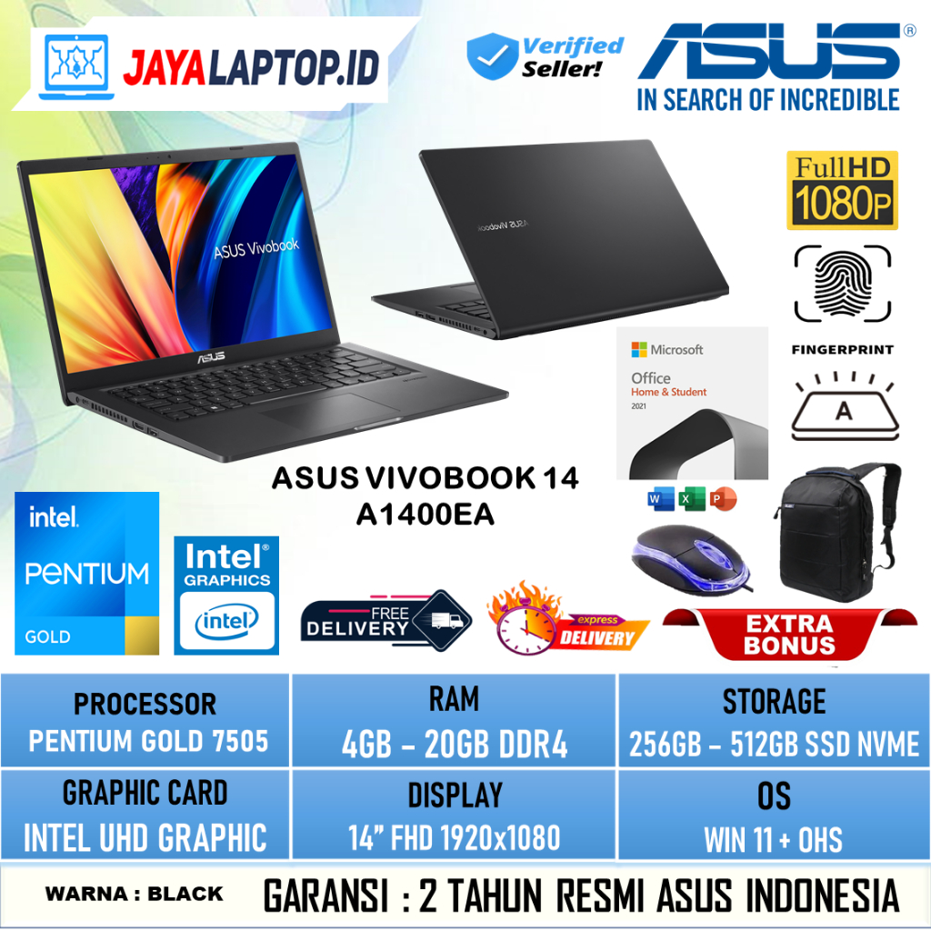 Jual Laptop Murah Baru Asus Vivobook 14 A1400ea Fhd7523 Intel Pentium Gold 7505 20gb 512gb 140 4722