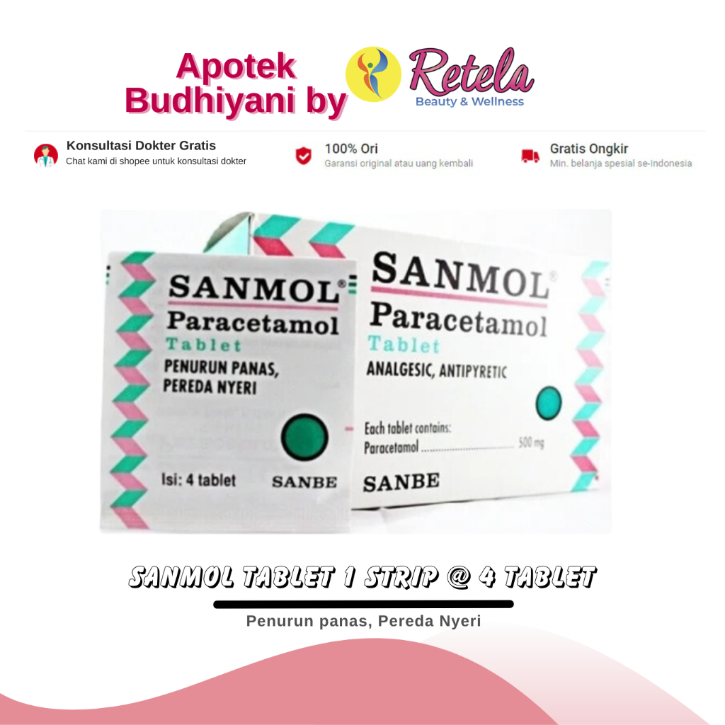 Jual Sanmol Tablet 1 Strip 4 Tablet Paracetamol Penurun Panas