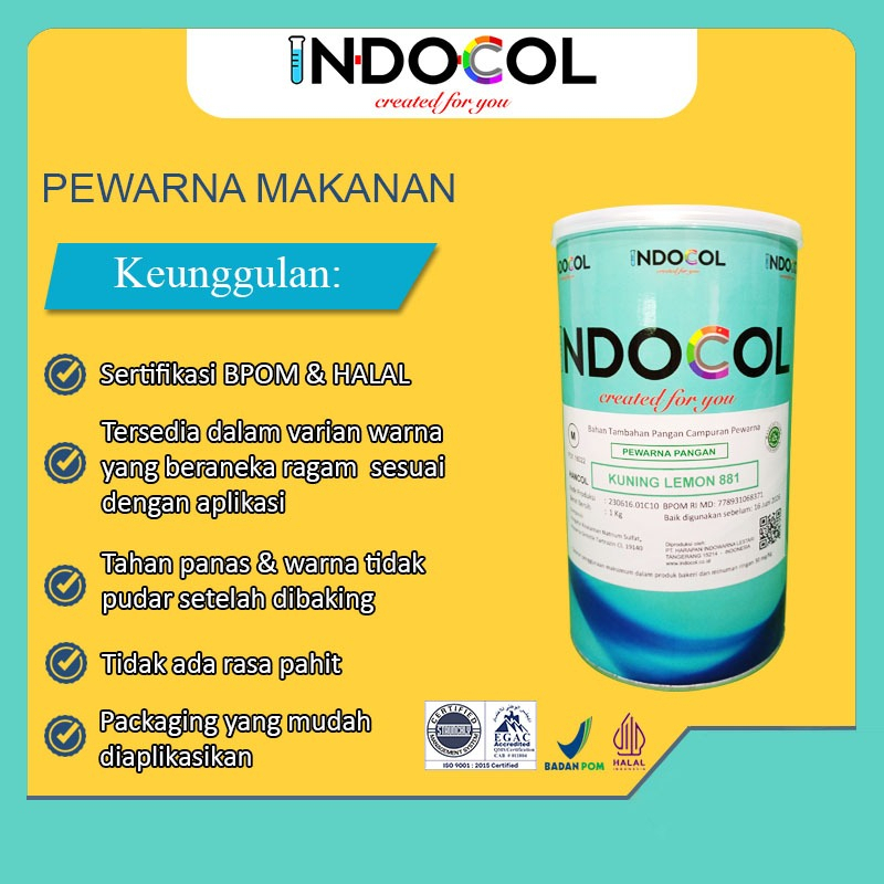 Jual Pewarna Makanan INDOCOL KUNING LEMON 881 (LEMON YELLOW) | Shopee ...