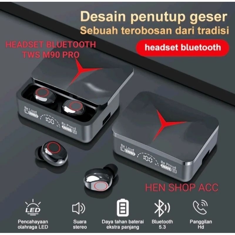 Jual HEADSET BLUETOOTH M90 PRO HD LED DISPLAY | Shopee Indonesia