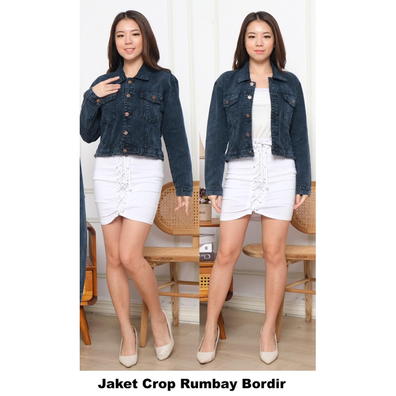 Jual lucretia -Jaket Jeans Crop Rawis Softjeans- Jaket Wanita Crop