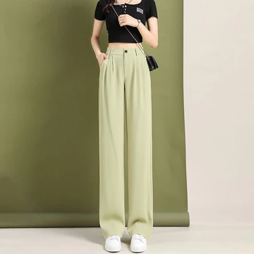 PETITE Loose Pants High Waist Celana Kerja Wanita Kulot Abu