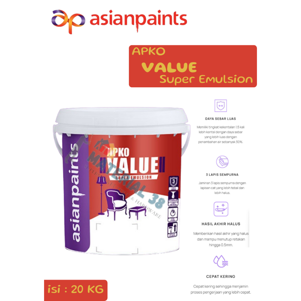 Jual Cat Tembok Asian Paint Apko Value Kg Pail Shopee Indonesia