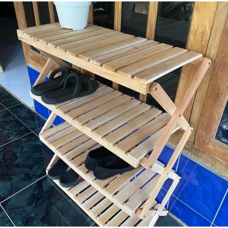 Jual RAK SEPATU 4 SUSUN KAYU ZIGZAG TEMPAT SEPATU LIPAT SERBAGUNA RAK ...