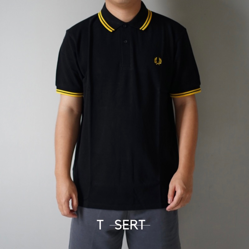 Jual FRED PERRY Double Yellow Tipped Polo Black Original ( 100% ...