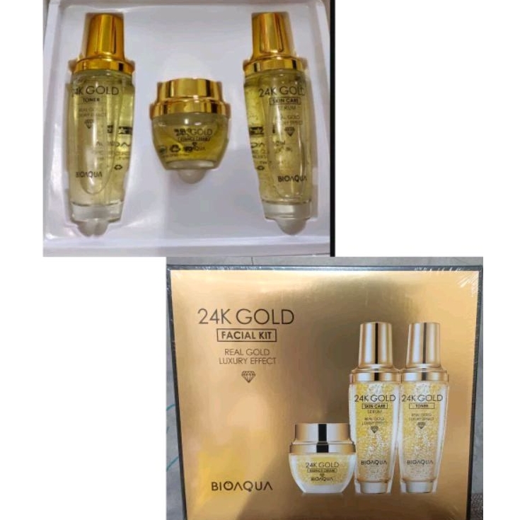 Jual BIOAQUA 24K Gold Facial Kit (Toner 100ml + Serum 100ml + Cream 30g ...