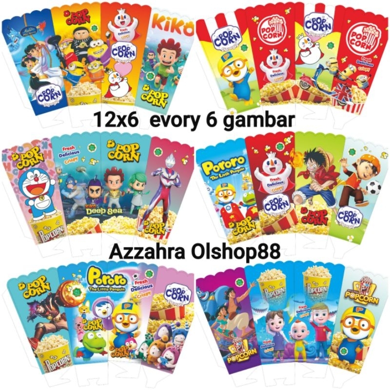 Jual kertas pop corn / dus kemasan popcron / 12x6cm 4 gambar / 9x5 10 ...