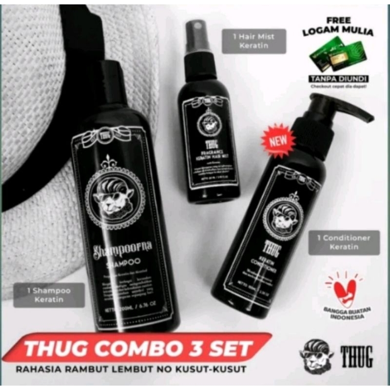 Jual THUGPaket lengkap 3in1 Shmpoo keratin Pelurus rambut Shampoo
